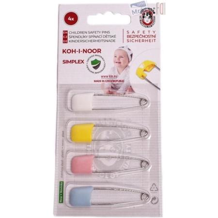 KOH-I-NOOR safety pins - veiligheidsspelden met beschermkap - blister 4 spelden kap - kleuren pastel roze wit geel blauw - 5 cm