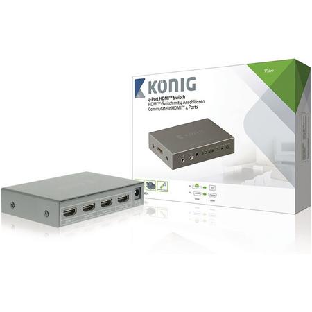 König, 4-Poorts HDMI Schakelaar (Donkergrijs)