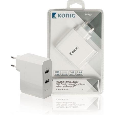 Kxf6nig CS48UW001WH Universele USB lader met dubbele poort, 2.4 A en