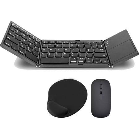 Universeel Draadloos Opvouwbaar / Toetsenbord met Touchpad - Bluetooth Keyboard - draadloze muis - plus muis mat - idealen set MACBOOK geschikt voor IPHONE -  IMAC - I PAD - LAPTOP - ANDROID TELEFOONS LAPTOP STANDAARD