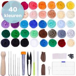 Naaldvilten starterset - 40 kleuren wol - needle felting - pakket - gekaarde wol