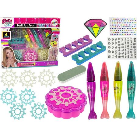 Beauty nail art pen nagellak pennen set met plaknagels, steentjes en accessoires - Beauty nail art salon - Speelgoed voor jongens en meisjes