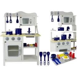 Luxe houten speelkeuken Merida met gratis accessoires - Speelgoed keuken - Met kookplaat, wasbak en magnetron - 85 x 60 x 30 cm Wit