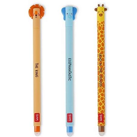 Legami - Uitwisbare pen - Leeuw Olifant Giraffe - Nieuw - 3 stuks - Navulbaar -