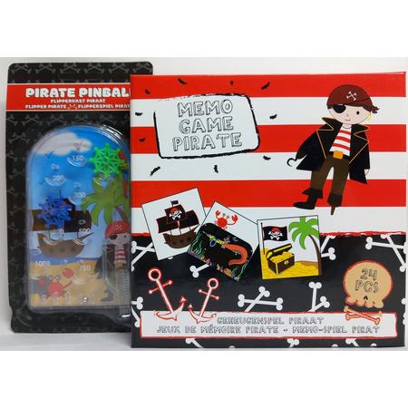 Piraten Spelletjes Pakket - Geheugen Spelletje - 24 kaartjes - Mini Pinball Spel - Kinderen - Spelletjes - Spelen - Vakantie - Cadeau Tip