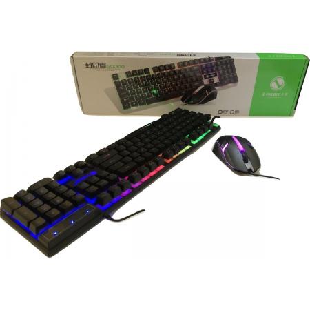 Gaming Keyboard Qwerty, USB, Mechanisch – Game Toetsenbord Met Muis - Muis En Toetsenbord Met Led Verlichting - Gaming Accessoires - 6 Kleuren Led Verlichting (Groen Geel Rood Roze Paars Blauw)