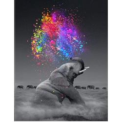 Diamond Painting  Olifant - Gekleurde Olifant – Wolken - 40x30 cm -  Olifant – Volledige Bedekking – Vierkante Steentjes