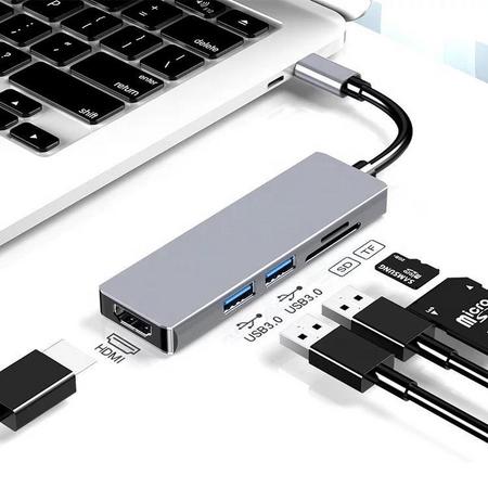 LOUZIR SBVR 5 in 1 Aluminium USB-C Hub Adapter - 1x HDMI / 2x USB 3.0 / 1x SD TF Cardreader - Macbook Pro / Surface Book / Dell XPS / Asus Zenbook / MSI / Lenovo Yoga / HP Spectre / Samsung S9 / Plus / S8