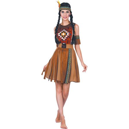 LUCIDA - Inheems indiaan kostuum met franjes voor dames - M - Volwassenen kostuums