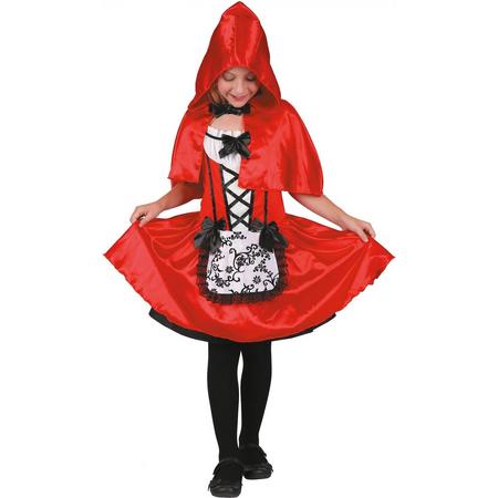 LUCIDA - Klein Roodkapje kostuum met schort voor meisjes - L 128/140 (10-12 jaar) - Kinderkostuums