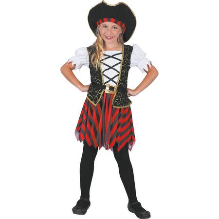 LUCIDA - Zwart met rood piraten kapitein pak voor meisjes - XS 92/104 (3-4 jaar) - Kinderkostuums