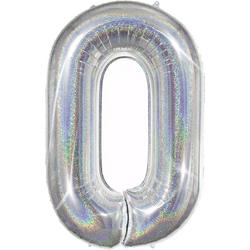 Versiering 0 Jaar Ballon Cijfer 0 Verjaardag Versiering Folie Helium Ballonnen Feest Versiering XL Formaat Glitter Zilver - 86 Cm