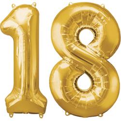 Versiering 18 Jaar Ballon Cijfer 18 Verjaardag Versiering Folie Helium Ballonnen Feest Versiering XL Formaat Goud - 86Cm