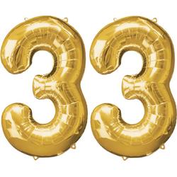 Versiering 33 Jaar Ballon Cijfer 33 Verjaardag Versiering Folie Helium Ballonnen Feest Versiering XL Formaat Goud - 86Cm