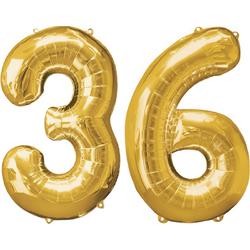 Versiering 36 Jaar Ballon Cijfer 36 Verjaardag Versiering Folie Helium Ballonnen Feest Versiering XL Formaat Goud - 86Cm