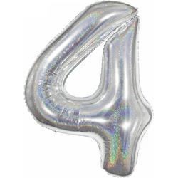 Versiering 4 Jaar Ballon Cijfer 4 Verjaardag Versiering Folie Helium Ballonnen Feest Versiering XL Formaat Glitter Zilver - 86 Cm