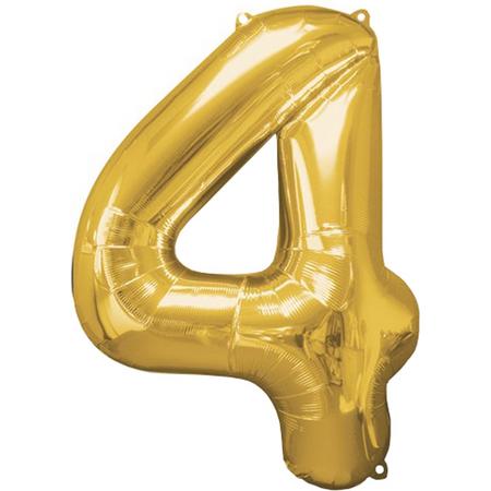 Versiering 4 Jaar Ballon Cijfer 4 Verjaardag Versiering Folie Helium Ballonnen Feest Versiering XL Formaat Goud - 86 Cm