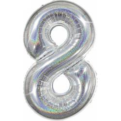 Versiering 8 Jaar Ballon Cijfer 8 Verjaardag Versiering Folie Helium Ballonnen Feest Versiering XL Formaat Glitter Zilver - 86 Cm