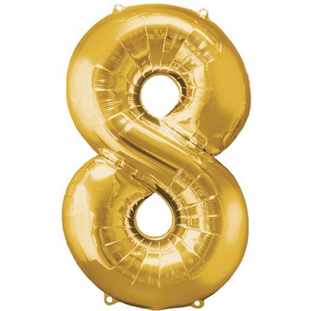 Versiering 8 Jaar Ballon Cijfer 8 Verjaardag Versiering Folie Helium Ballonnen Feest Versiering XL Formaat Goud - 86 Cm
