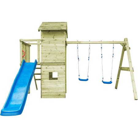 Grote Tuin Speelhuis met Schommels Klimladder en Glijbaan 390x353x268cm - Speeltoestel Tuin voor Kinderen - Speeltoestel voor Buiten - Speeltoren