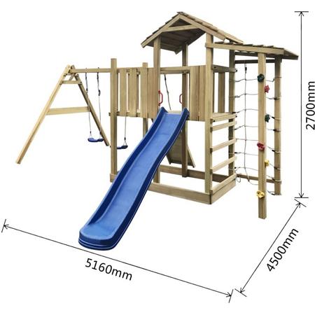 Grote Tuin Speelhuis met Schommels Ladder en Glijbaan 516x450x270cm - Speeltoestel Tuin voor Kinderen - Speeltoestel voor Buiten - Speeltoren