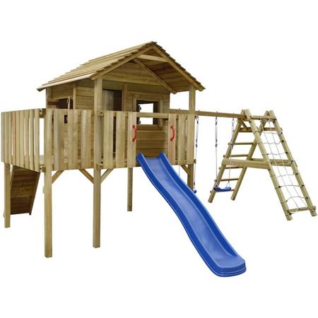 Grote Tuin Speelhuis met Schommels Ladder en Glijbaan 560x440x294cm - Speeltoestel Tuin voor Kinderen - Speeltoestel voor Buiten - Speeltoren