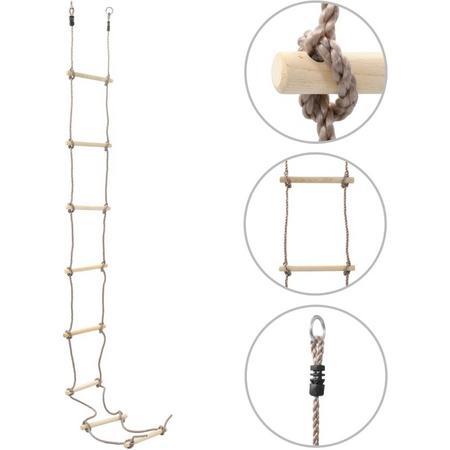 Touwladder Kinderen 290CM Hout - Klim ladder - Ladder touw kinderen