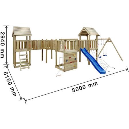 XXL Grote Tuin Speelhuis met Schommels Ladder en Glijbaan 800x615x294cm - Speeltoestel Tuin voor Kinderen - Speeltoestel voor Buiten - Speeltoren