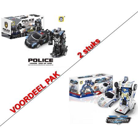 2x Politie Robot Cars  -Robot en Auto 2 in 1 - Transformer police car- inclusief batterijen