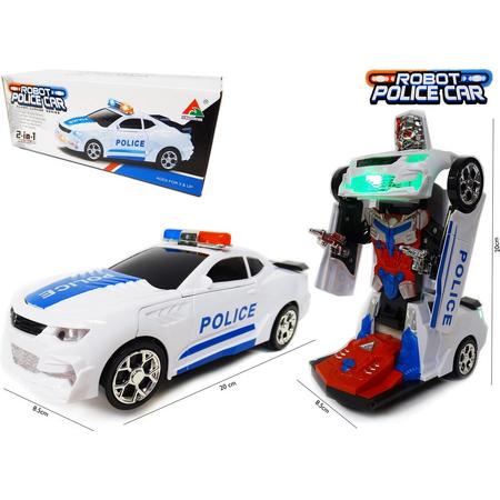 Robot Police Car 2 in 1 robot en auto transformer voertuig politie auto - led licht en geluid (incl. batterijen)