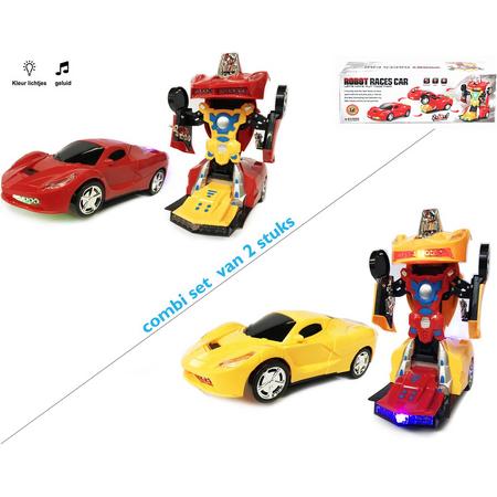 Robot car Transfrom 2in1(auto en robot speelgoed ) transformerende auto naar robot - 2stuks combi set - incl. batterijen