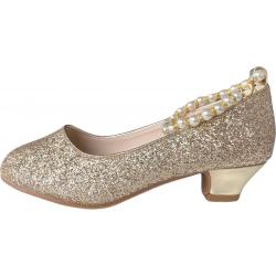 Communie schoenen - Prinsessen schoenen goud glitter met pareltjes - maat 27 (binnenmaat 17,5 cm) bij bruidsmeisjes jurk