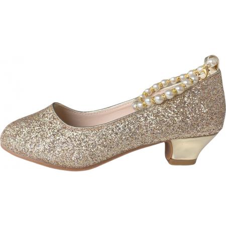 Communie schoenen - Prinsessen schoenen goud glitter met pareltjes - maat 28 (binnenmaat 18 cm) bij bruidsmeisjes jurk