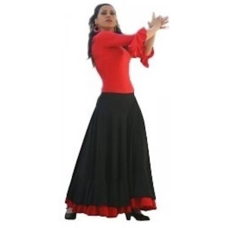 Spaanse Flamenco Rok - Zwart Rode Rand - Maat XL - Volwassenen - Verkleed Rok