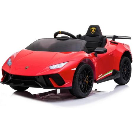 Elektrische Kinderauto Lamborghini Hurucan - 12v - Rood - Accu Auto met Afstandsbediening - Muziek Modulen - Rubberen EVA Banden - Kunst Lederen Zitje Met Gordel