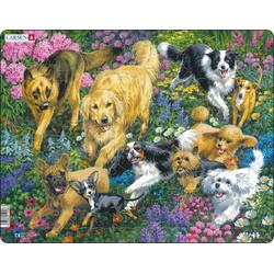 Puzzel Maxi Dieren - Honden in een veld met bloemen - 32 stukjes