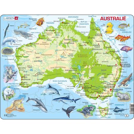 Puzzel Maxi Kaart - Australië Geografisch met Dieren - 65 stukjes