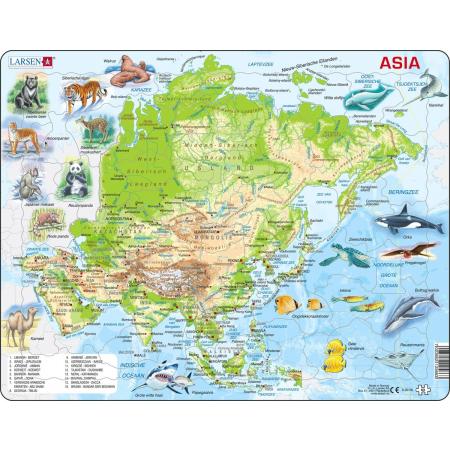 Puzzel Maxi Kaart - Azië Geografisch met Dieren - 63 stukjes
