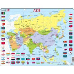 Puzzel Maxi Kaart - Azië met vlaggen - 70 stukjes