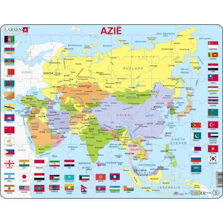 Puzzel Maxi Kaart - Azië met vlaggen - 70 stukjes