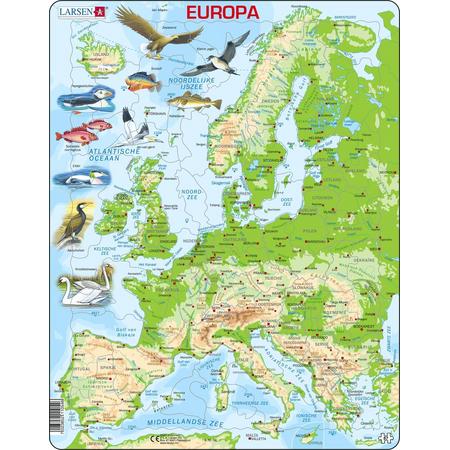 Puzzel Maxi Kaart - Europa Geografisch met Dieren - 87 stukjes