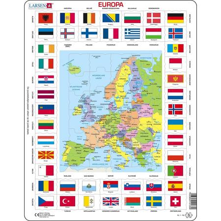 Puzzel Maxi Kaart - Europa met vlaggen - 70 stukjes