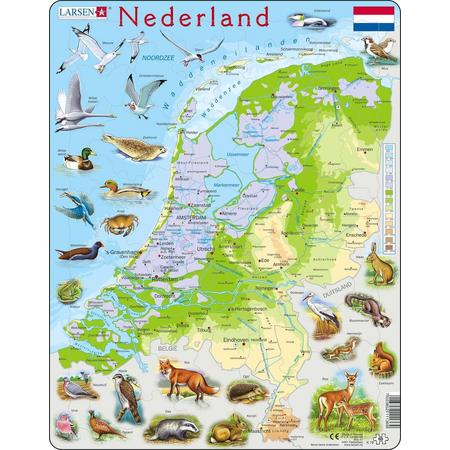 Puzzel Maxi Kaart - Nederland Geografisch met Dieren - 68 stukjes