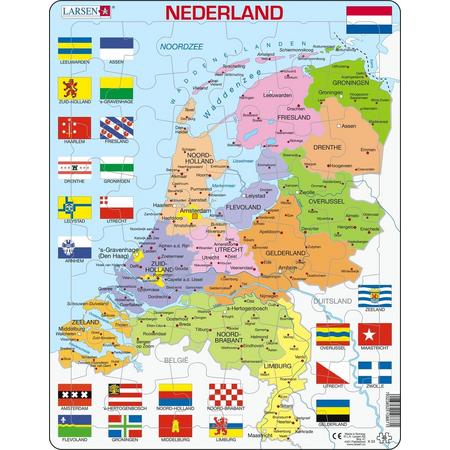Puzzel Maxi Kaart - Nederland met provincies en vlaggen - 48 stukjes