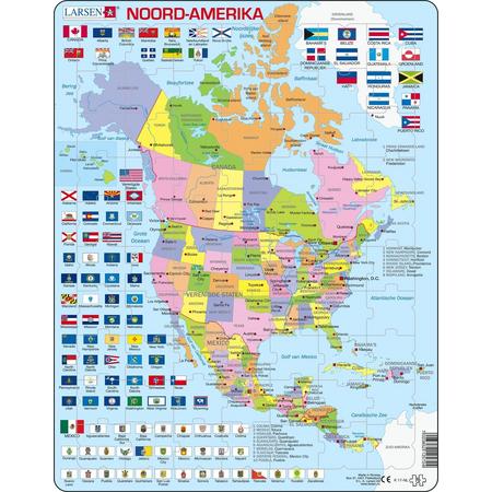 Puzzel Maxi Kaart - Noord Amerika met staten en vlaggen - 70 stukjes