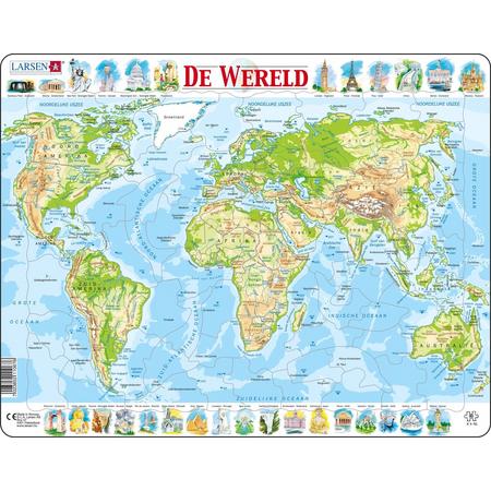 Puzzel Maxi Kaart - Wereld Geografisch - 80 stukjes