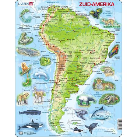 Puzzel Maxi Kaart - Zuid Amerika Geografisch met Dieren - 65 stukjes