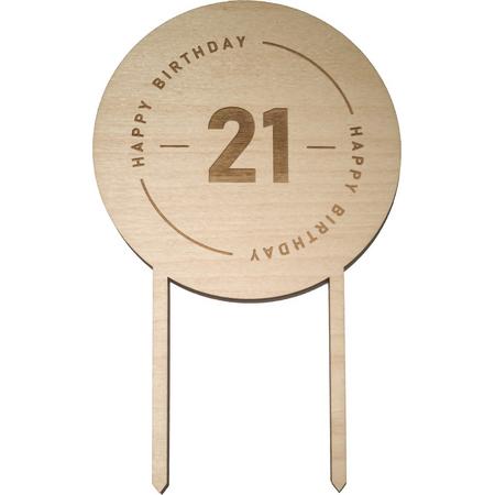 Houten Taarttopper 21 jaar - Taart decoratie verjaardag - Happy Birthday