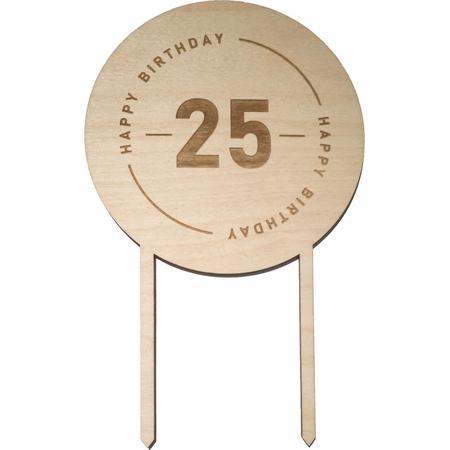 Houten Taarttopper 25 jaar - Taart decoratie verjaardag - Happy Birthday