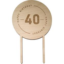 Houten Taarttopper 40 jaar - Taart decoratie verjaardag - Happy Birthday